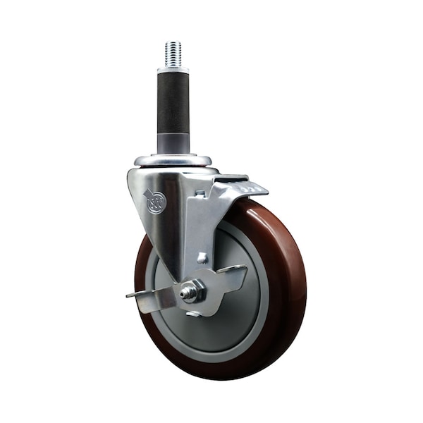 5'' SS Maroon Poly Swivel 1'' Expanding Stem Caster with Brake